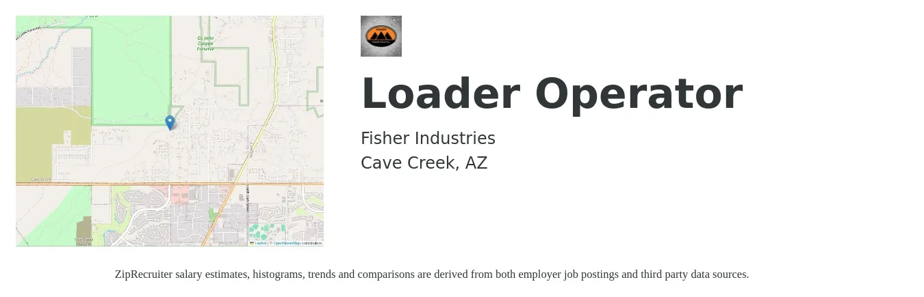 Fisher Industries job posting for a Loader Operator in Cave Creek, AZ with a salary of $21 to $29 Hourly with a map of Cave Creek location.