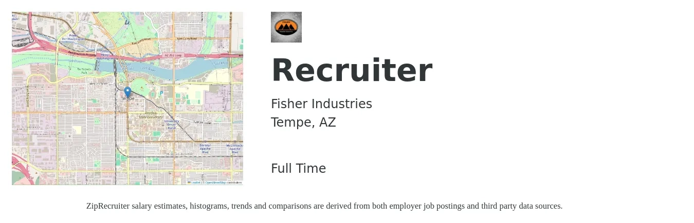 Fisher Industries job posting for a Recruiter in Tempe, AZ with a salary of $20 to $32 Hourly with a map of Tempe location.