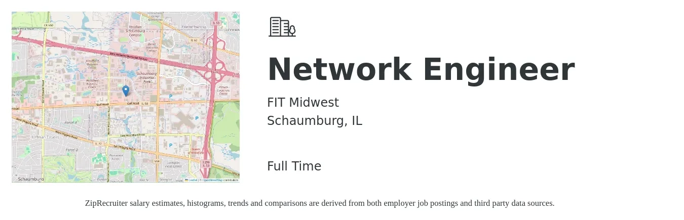 FIT Midwest job posting for a Network Engineer in Schaumburg, IL with a salary of $75,000 to $90,000 Yearly with a map of Schaumburg location.