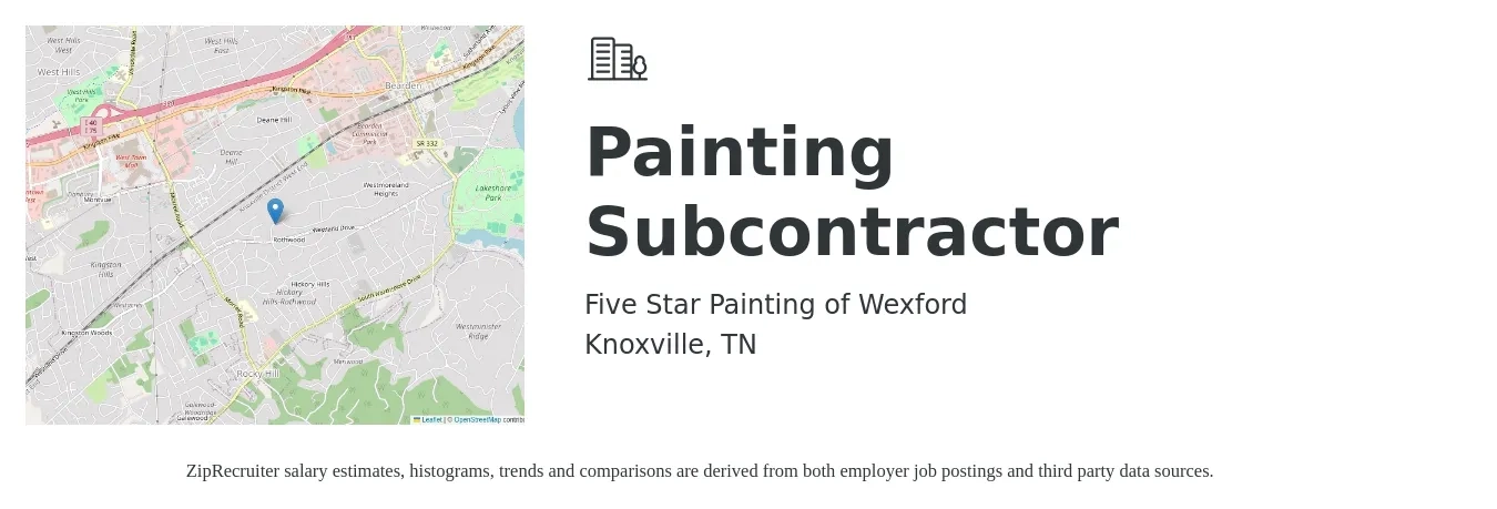 Five Star Painting of Wexford job posting for a Painting Subcontractor in Knoxville, TN with a salary of $1,000 to $3,200 Weekly with a map of Knoxville location.