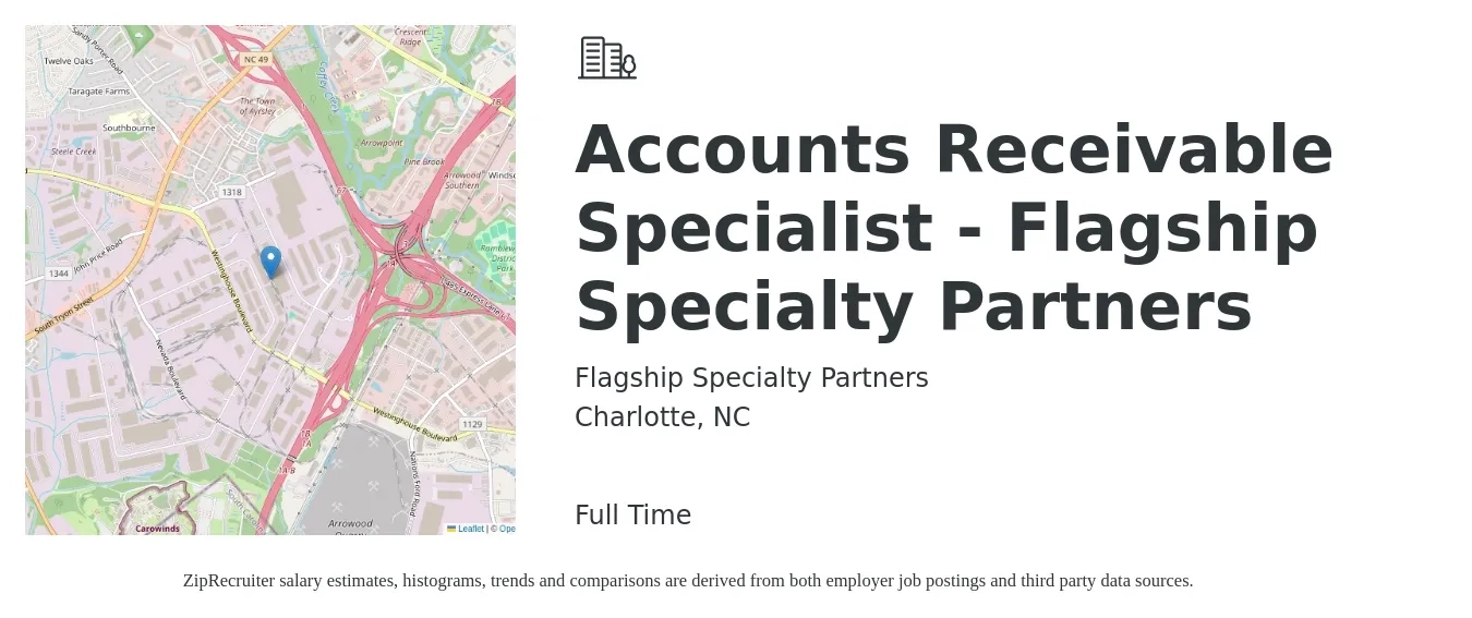 Flagship Specialty Partners job posting for a Accounts Receivable Specialist - Flagship Specialty Partners in Charlotte, NC with a salary of $19 to $25 Hourly with a map of Charlotte location.