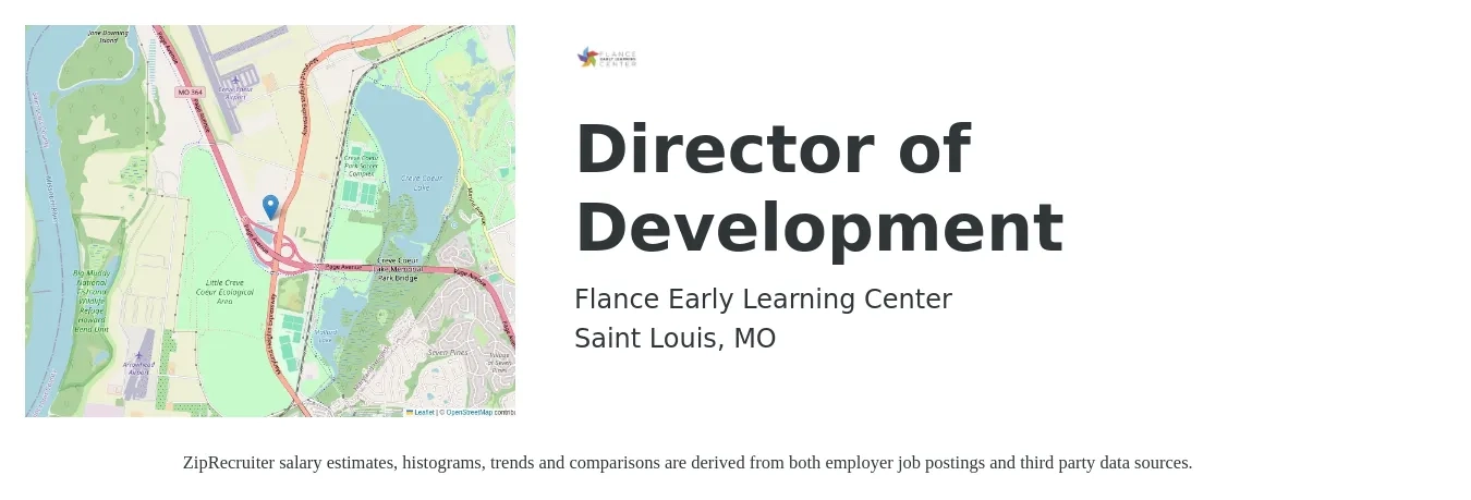 Flance Early Learning Center job posting for a Director of Development in Saint Louis, MO with a salary of $55,000 to $67,000 Yearly with a map of Saint Louis location.
