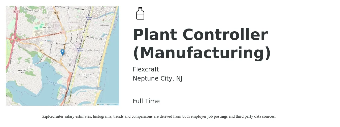 Flexcraft job posting for a Plant Controller (Manufacturing) in Neptune City, NJ with a salary of $112,700 to $140,000 Yearly with a map of Neptune City location.