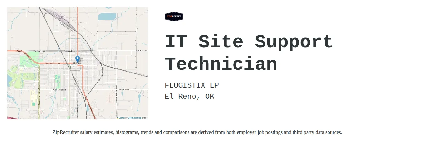 FLOGISTIX LP job posting for a IT Site Support Technician in El Reno, OK with a salary of $19 to $26 Hourly with a map of El Reno location.
