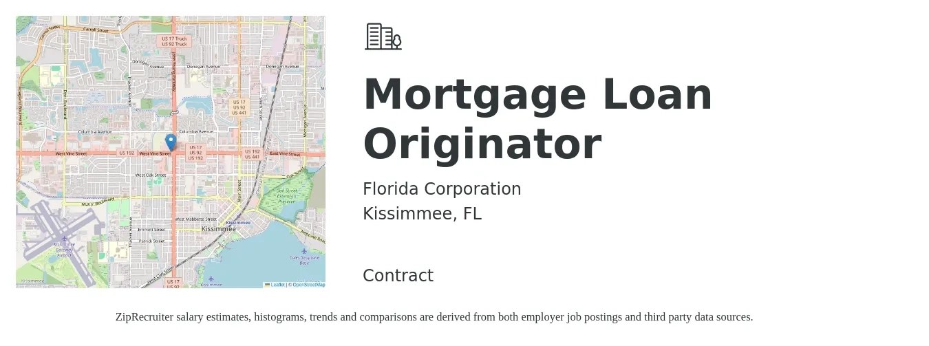 Florida Corporation job posting for a Mortgage Loan Originator in Ocala, FL with a salary of $14 to $41 Hourly with a map of Ocala location.