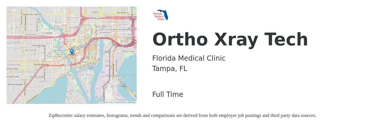 Florida Medical Clinic job posting for a Ortho Xray Tech in Tampa, FL with a salary of $1,710 to $2,460 Weekly with a map of Tampa location.