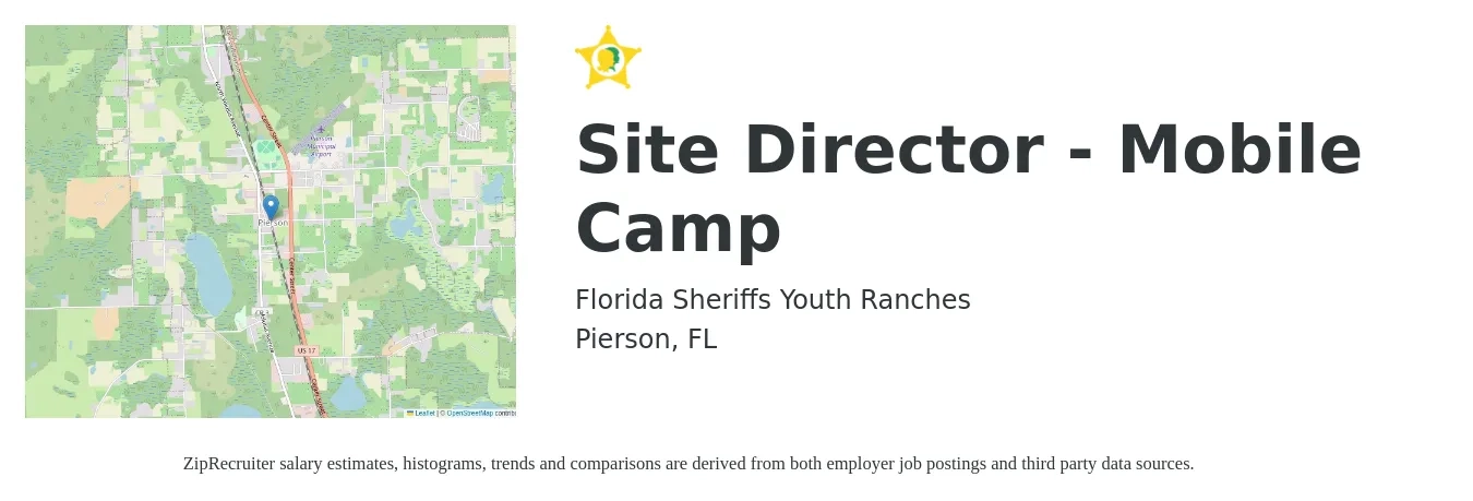 Florida Sheriffs Youth Ranches job posting for a Site Director - Mobile Camp in Pierson, FL with a salary of $577 Weekly with a map of Pierson location.