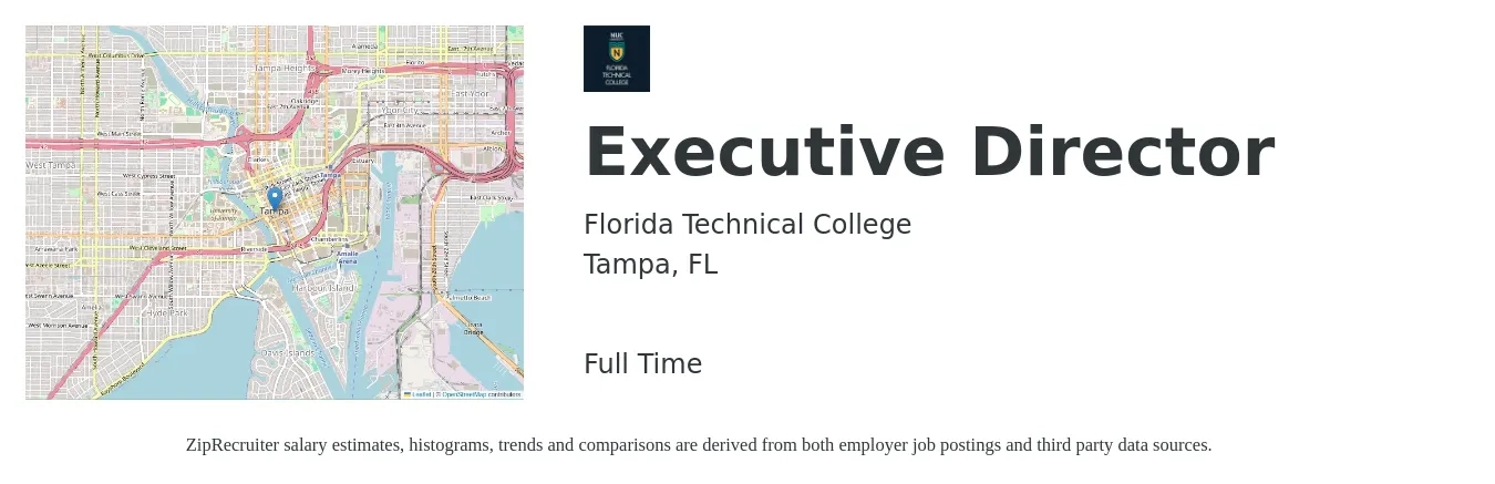 Florida Technical College job posting for a Executive Director in Tampa, FL with a salary of $63,800 to $118,100 Yearly with a map of Tampa location.