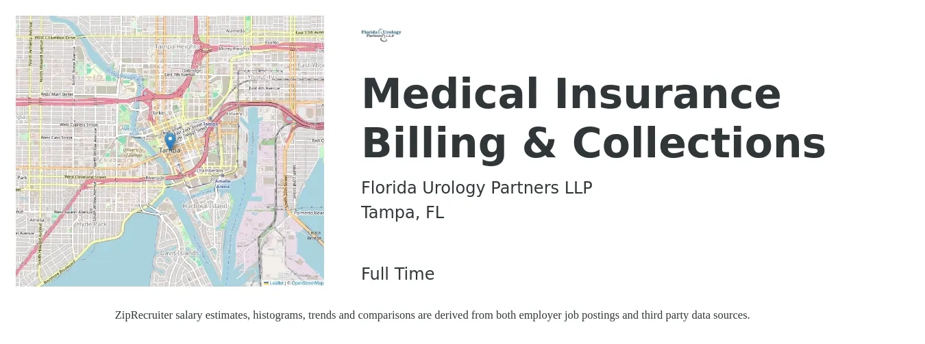 Florida Urology Partners LLP job posting for a Medical Insurance Billing & Collections in Tampa, FL with a salary of $17 to $22 Hourly with a map of Tampa location.
