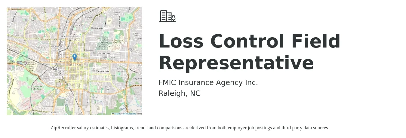 FMIC Insurance Agency Inc. job posting for a Loss Control Field Representative in Raleigh, NC with a salary of $20 to $29 Hourly with a map of Raleigh location.