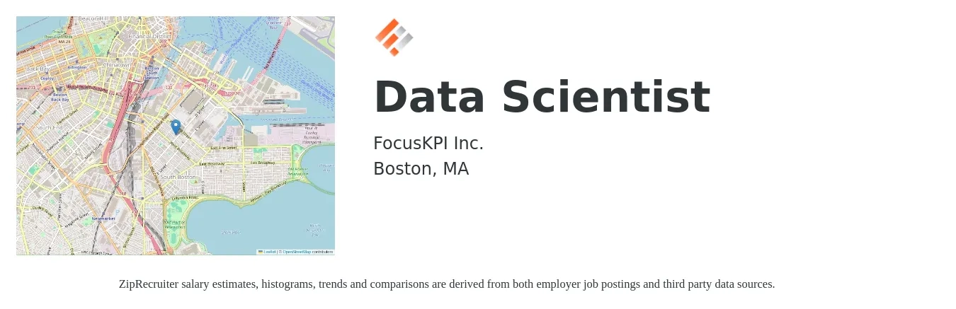 FocusKPI Inc. job posting for a Data Scientist in Boston, MA with a salary of $6,000 to $8,000 Monthly with a map of Boston location.