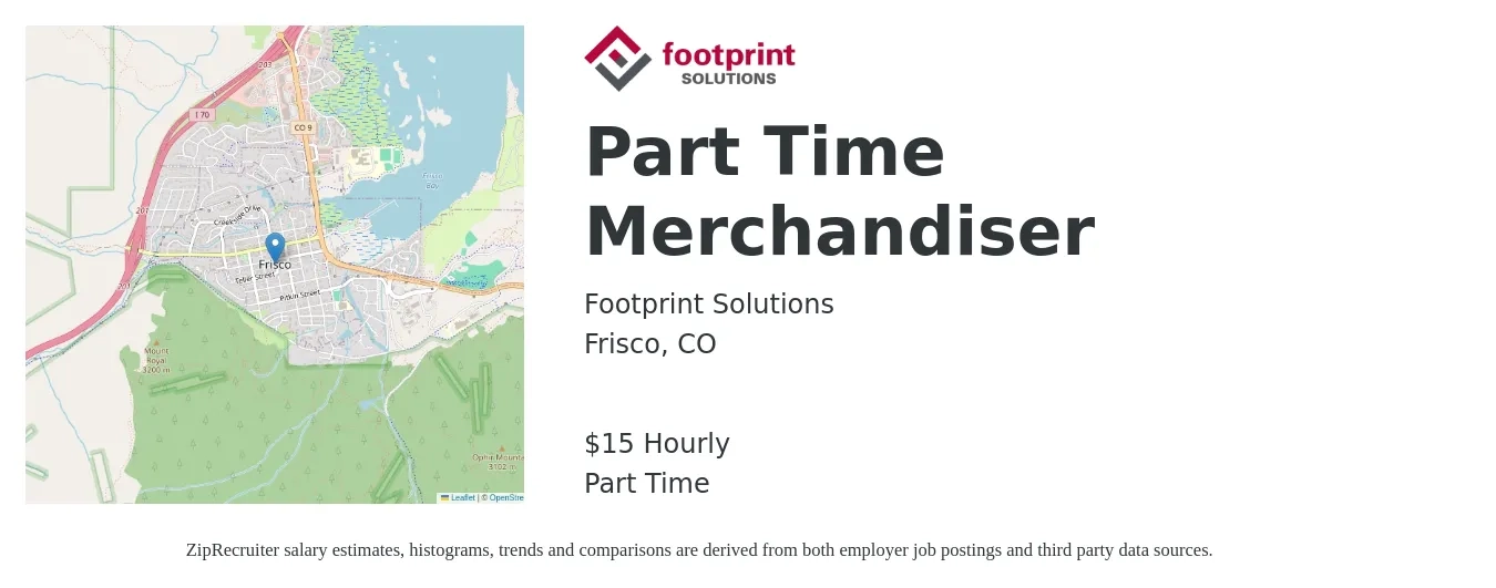 Footprint Solutions job posting for a Part Time Merchandiser in Frisco, CO with a salary of $16 Hourly with a map of Frisco location.