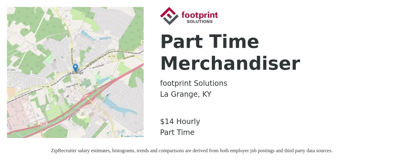 footprint Solutions job posting for a Part Time Merchandiser in La Grange, KY with a salary of $15 Hourly with a map of La Grange location.