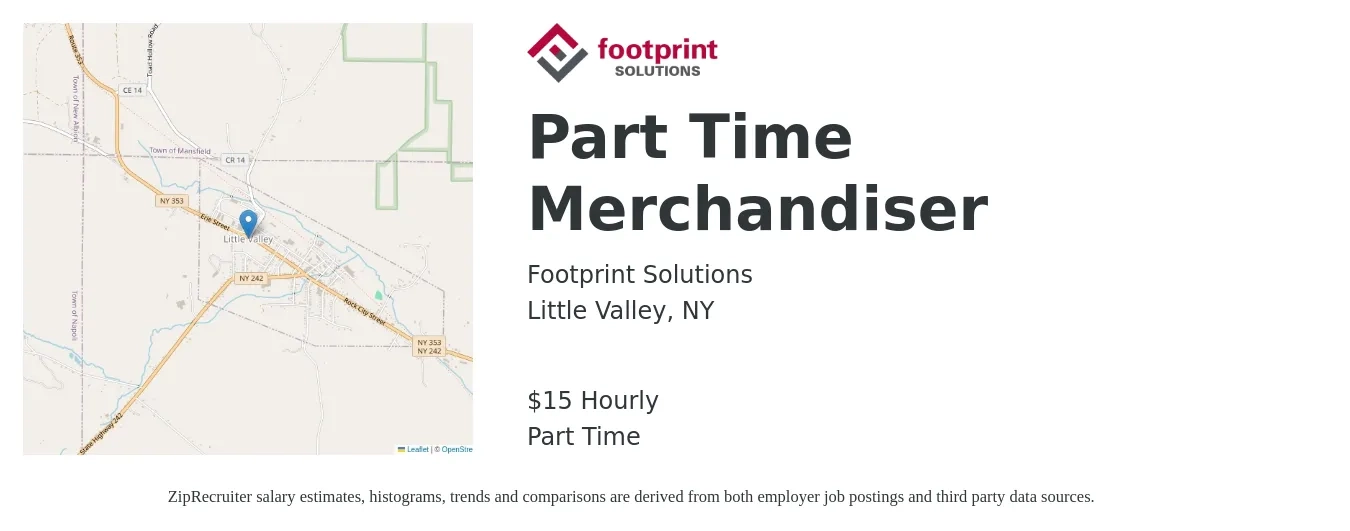 Footprint Solutions job posting for a Part Time Merchandiser in Little Valley, NY with a salary of $16 Hourly with a map of Little Valley location.