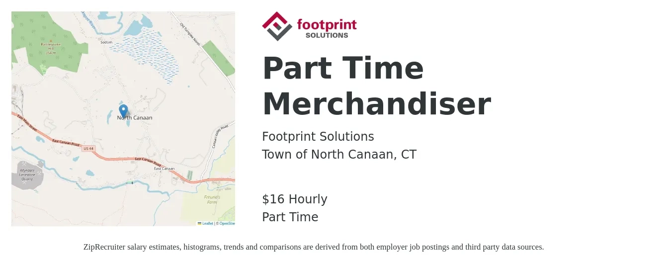 Footprint Solutions job posting for a Part Time Merchandiser in Town of North Canaan, CT with a salary of $17 Hourly with a map of Town of North Canaan location.
