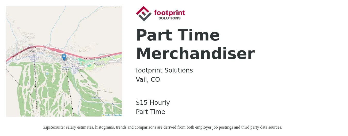 footprint Solutions job posting for a Part Time Merchandiser in Vail, CO with a salary of $16 Hourly with a map of Vail location.