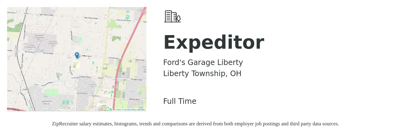 Ford's Garage Liberty job posting for a Expeditor in Liberty Township, OH with a salary of $13 to $19 Hourly with a map of Liberty Township location.