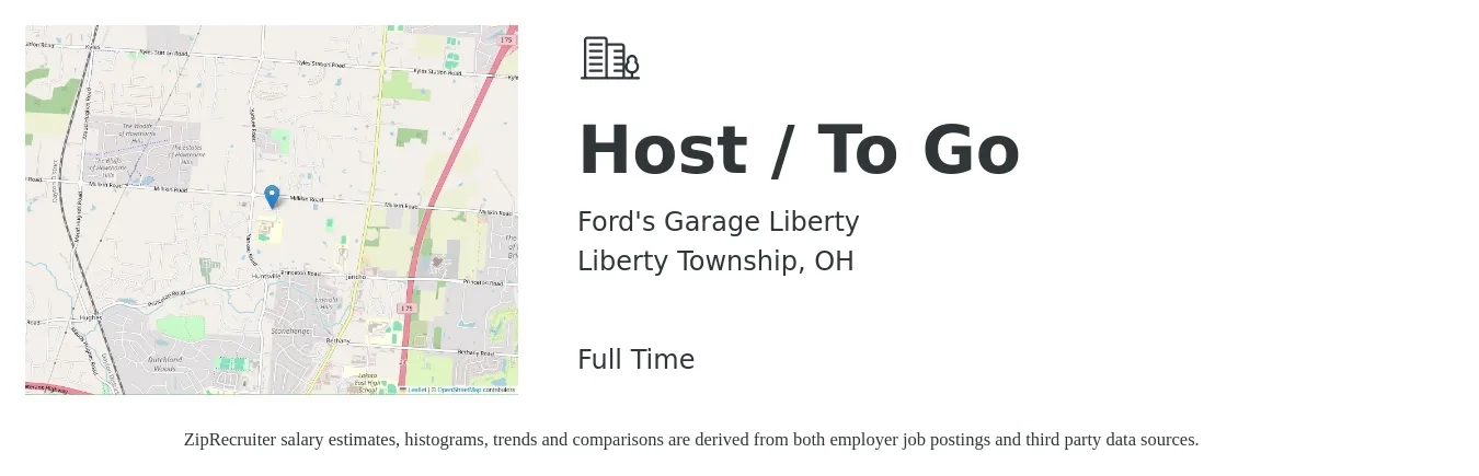 Ford's Garage Liberty job posting for a Host / To Go in Liberty Township, OH with a salary of $11 to $16 Hourly with a map of Liberty Township location.