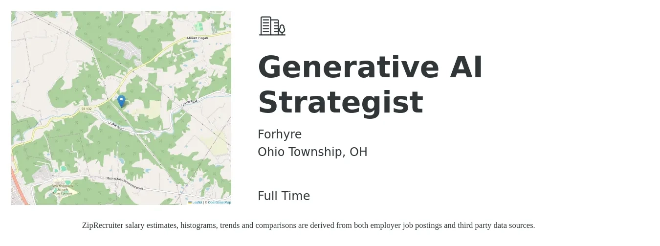 Forhyre job posting for a Generative AI Strategist in Ohio Township, OH with a salary of $117,300 to $151,600 Yearly with a map of Ohio Township location.
