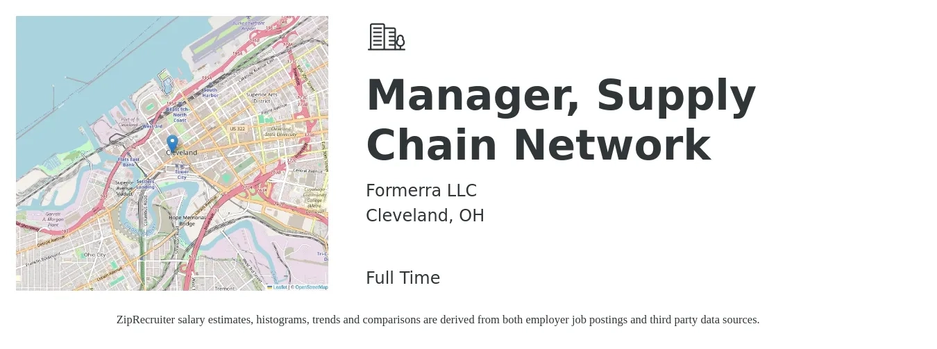 Formerra LLC job posting for a Manager, Supply Chain Network in Cleveland, OH with a salary of $77,600 to $116,400 Yearly with a map of Cleveland location.