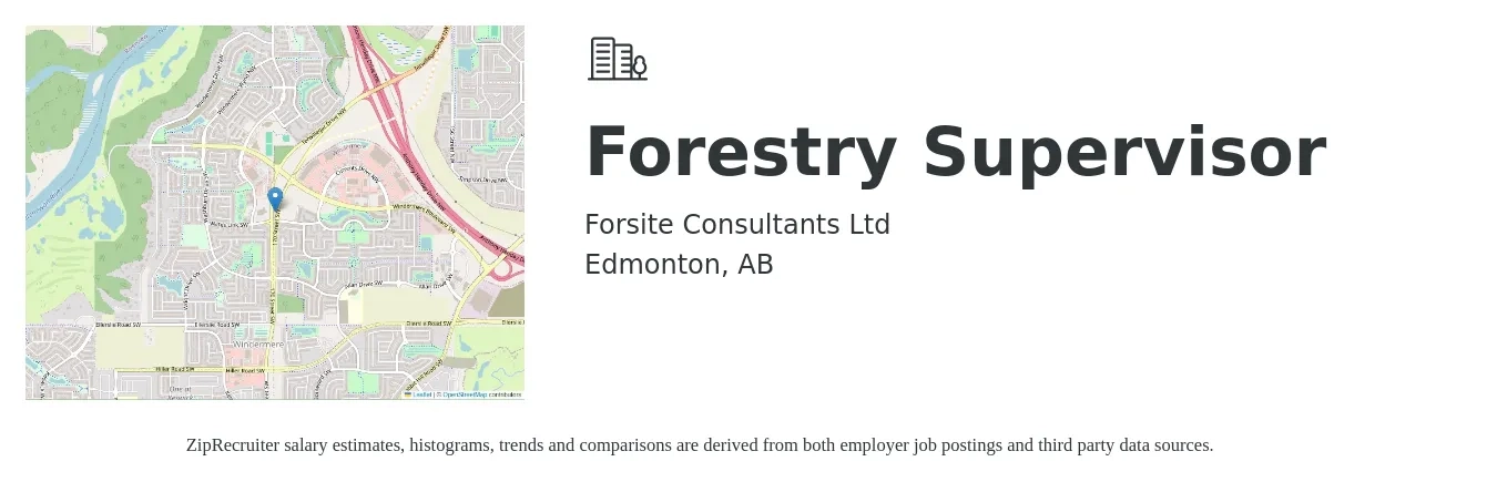 Forsite Consultants Ltd job posting for a Forestry Supervisor in Edmonton, AB with a map of Edmonton location.