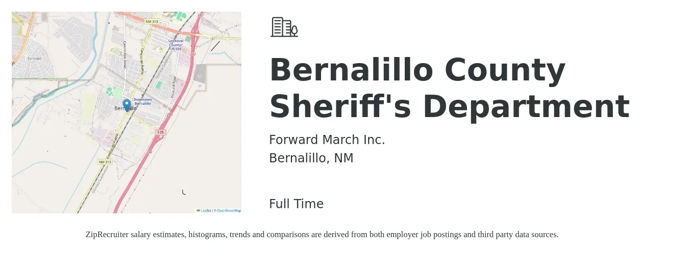 Forward March Inc. job posting for a Bernalillo County Sheriff's Department in Bernalillo, NM with a salary of $23 Hourly with a map of Bernalillo location.
