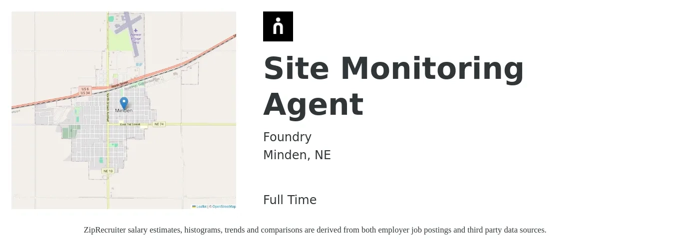 Foundry job posting for a Site Monitoring Agent in Minden, NE with a salary of $12 to $16 Hourly with a map of Minden location.