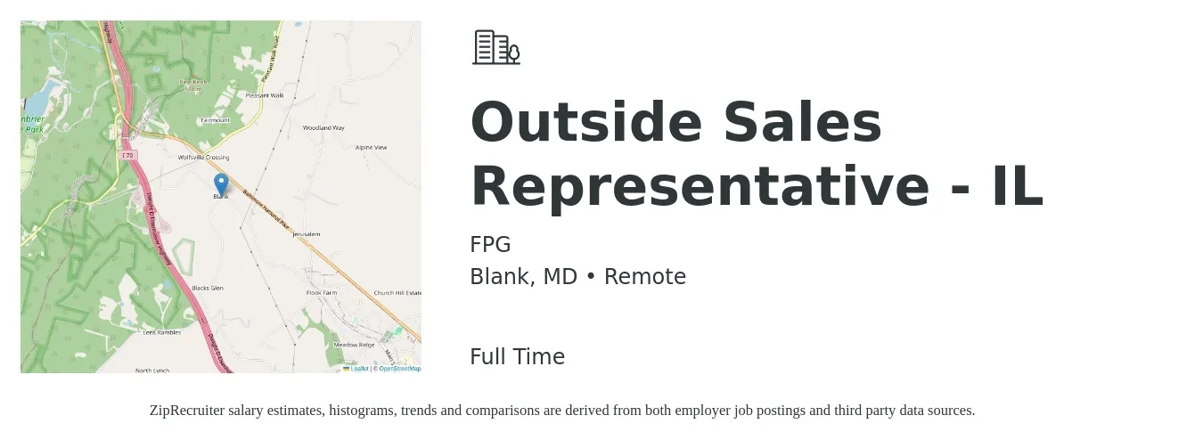 FPG job posting for a Outside Sales Representative - IL in Blank, MD with a salary of $51,900 to $88,900 Yearly with a map of Blank location.
