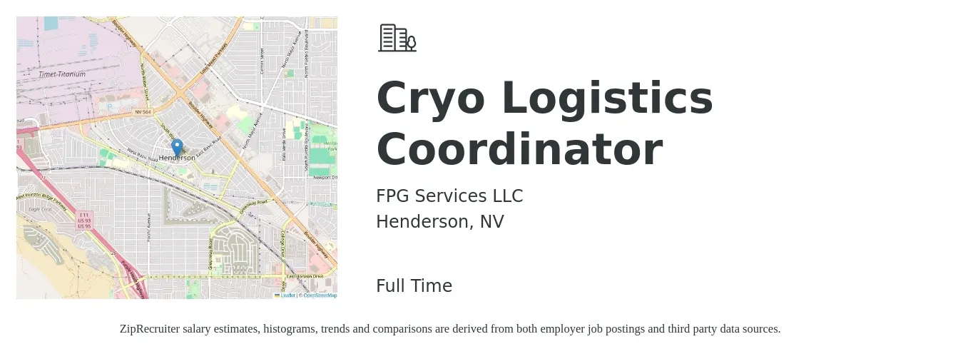 FPG Services LLC job posting for a Cryo Logistics Coordinator in Henderson, NV with a salary of $19 to $26 Hourly with a map of Henderson location.