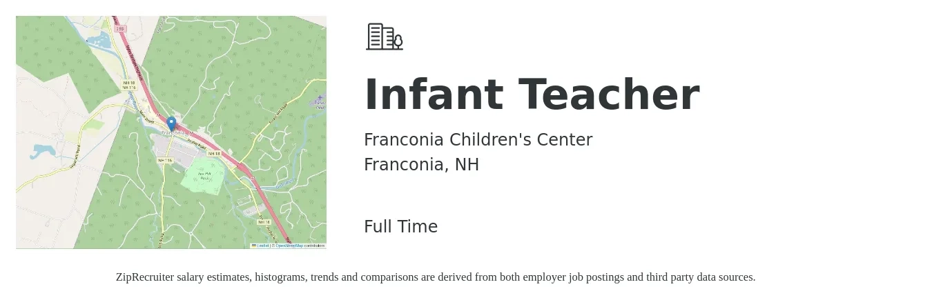 Franconia Children's Center job posting for a Infant Teacher in Franconia, NH with a salary of $16 to $19 Hourly with a map of Franconia location.