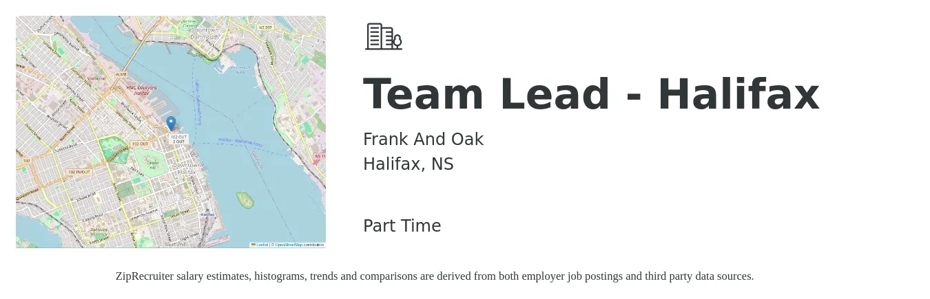 Frank And Oak job posting for a Team Lead - Halifax in Halifax, NS with a map of Halifax location.