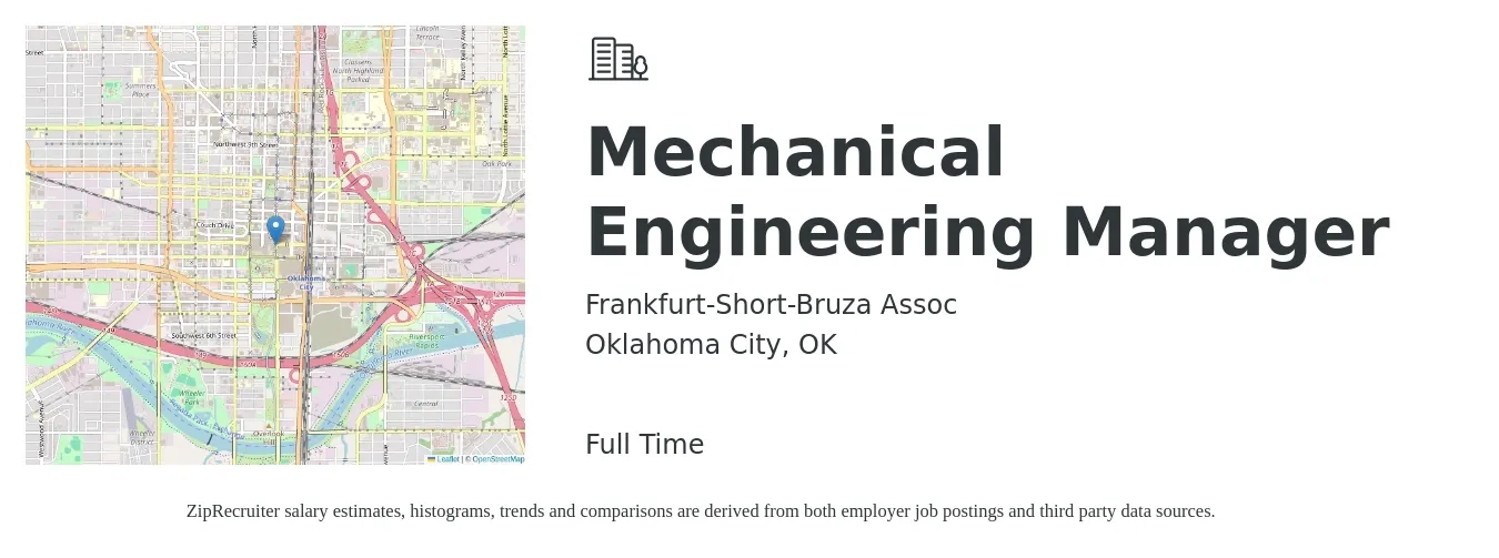 Frankfurt-Short-Bruza Assoc job posting for a Mechanical Engineering Manager in Oklahoma City, OK with a salary of $85,200 to $117,600 Yearly with a map of Oklahoma City location.