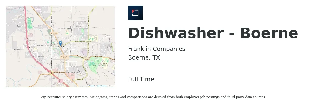 Franklin Companies job posting for a Dishwasher - Boerne in Boerne, TX with a salary of $10 Hourly with a map of Boerne location.