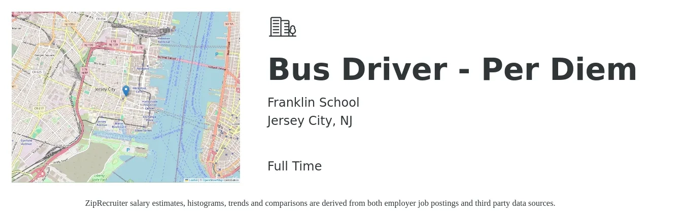 Franklin School job posting for a Bus Driver - Per Diem in Jersey City, NJ with a salary of $20 to $25 Hourly with a map of Jersey City location.