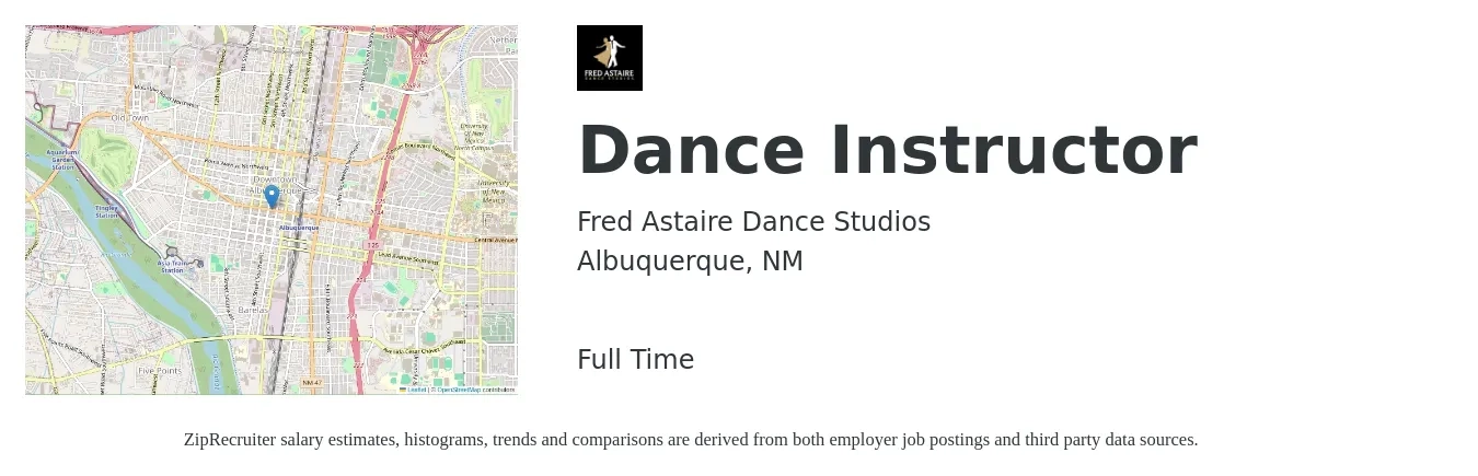 Fred Astaire Dance Studios job posting for a Dance Instructor in Albuquerque, NM with a salary of $18 to $30 Hourly with a map of Albuquerque location.