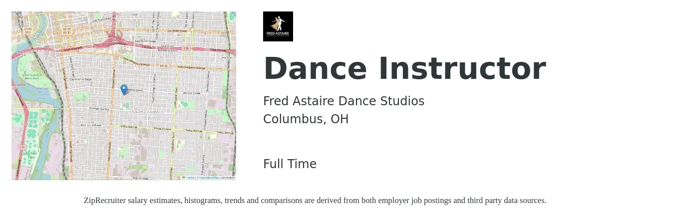 Fred Astaire Dance Studios job posting for a Dance Instructor in Columbus, OH with a salary of $16 to $28 Hourly with a map of Columbus location.