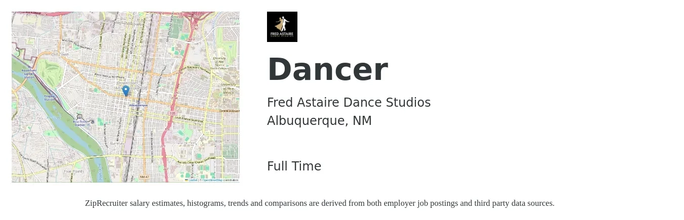 Fred Astaire Dance Studios job posting for a Dancer in Albuquerque, NM with a salary of $14 to $20 Hourly with a map of Albuquerque location.