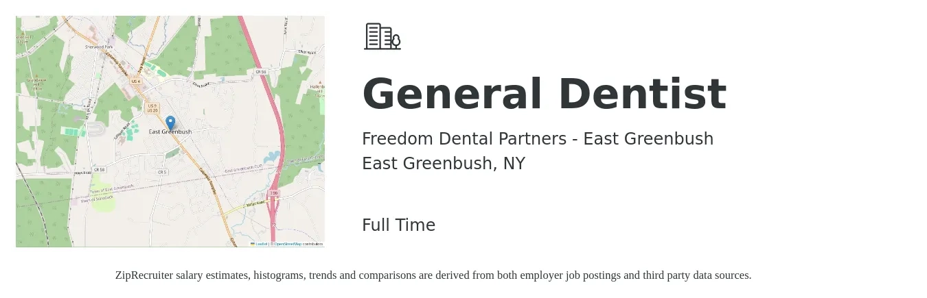 Freedom Dental Partners - East Greenbush job posting for a General Dentist in East Greenbush, NY with a salary of $900 to $1,500 Daily with a map of East Greenbush location.
