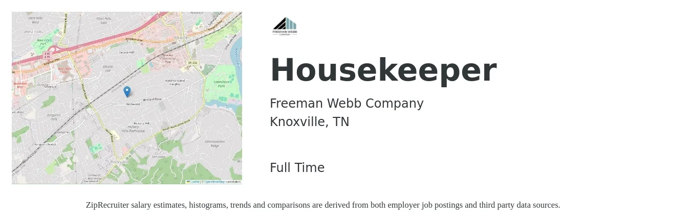 Freeman Webb Company job posting for a Housekeeper in Knoxville, TN with a salary of $13 to $17 Hourly with a map of Knoxville location.