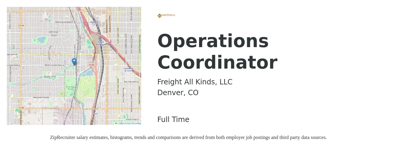 Freight All Kinds, LLC job posting for a Operations Coordinator in Denver, CO with a salary of $20 to $23 Hourly with a map of Denver location.