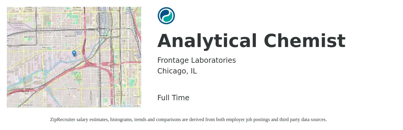Frontage Laboratories job posting for a Analytical Chemist in Chicago, IL with a salary of $26 to $39 Hourly with a map of Chicago location.