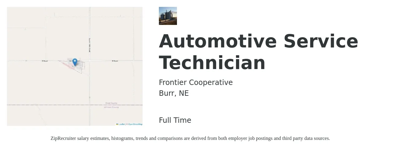 Frontier Cooperative job posting for a Automotive Service Technician in Burr, NE with a salary of $18 to $30 Hourly with a map of Burr location.