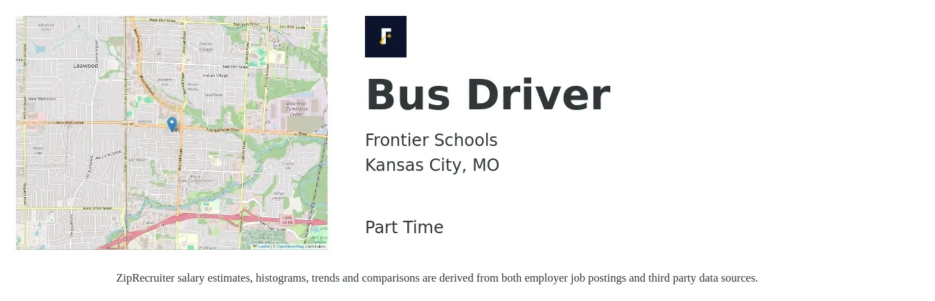 Frontier Schools job posting for a Bus Driver in Kansas City, MO with a salary of $2,024 Weekly with a map of Kansas City location.