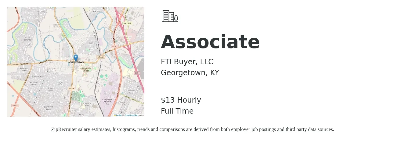 FTI Buyer, LLC job posting for a Associate in Georgetown, KY with a salary of $14 Hourly with a map of Georgetown location.