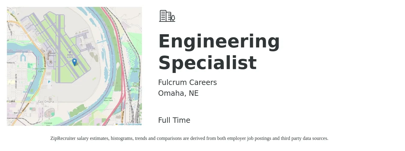 Fulcrum Careers job posting for a Engineering Specialist in Omaha, NE with a salary of $56,000 to $82,700 Yearly with a map of Omaha location.