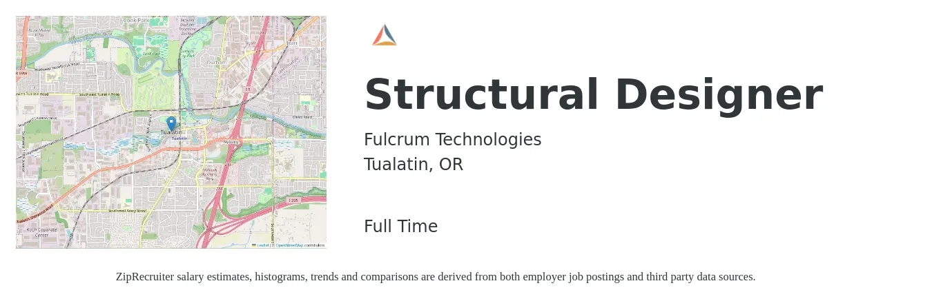 Fulcrum Technologies job posting for a Structural Designer in Tualatin, OR with a salary of $34 to $56 Hourly with a map of Tualatin location.