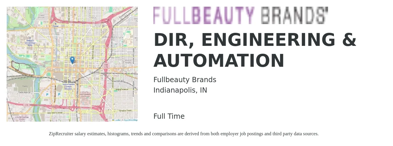 Fullbeauty Brands job posting for a DIR, ENGINEERING & AUTOMATION in Indianapolis, IN with a salary of $103,000 to $140,300 Yearly with a map of Indianapolis location.
