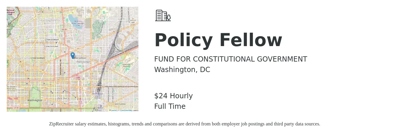 FUND FOR CONSTITUTIONAL GOVERNMENT job posting for a Policy Fellow in Washington, DC with a salary of $25 Hourly with a map of Washington location.