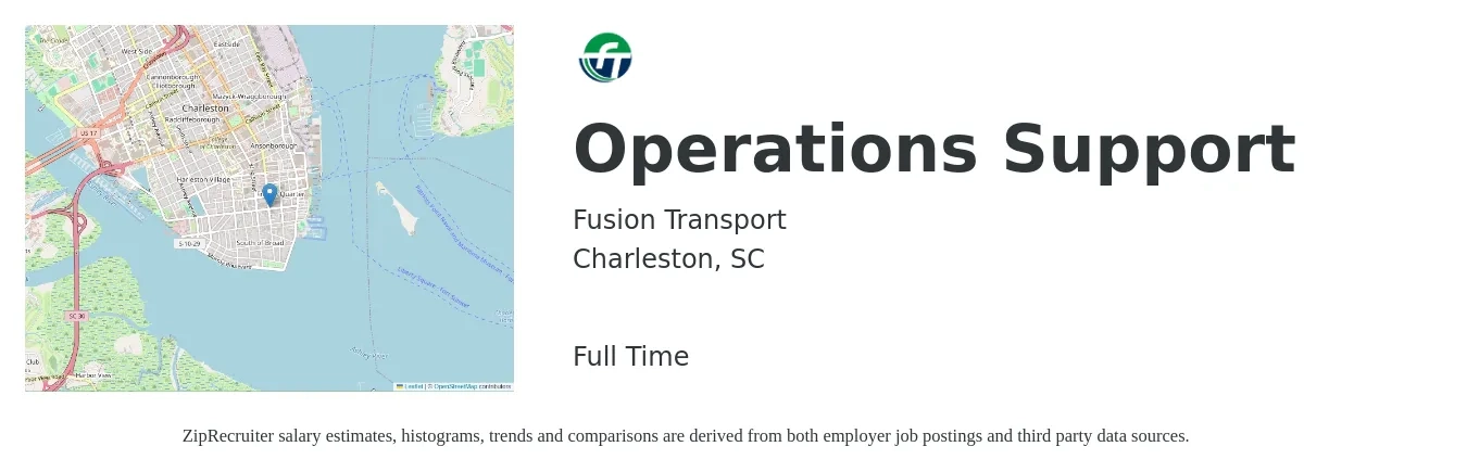 Fusion Transport job posting for a Operations Support in Charleston, SC with a salary of $20 to $31 Hourly with a map of Charleston location.