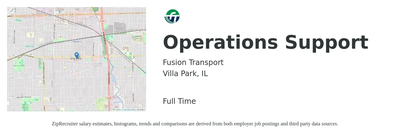 Fusion Transport job posting for a Operations Support in Villa Park, IL with a salary of $21 to $32 Hourly with a map of Villa Park location.